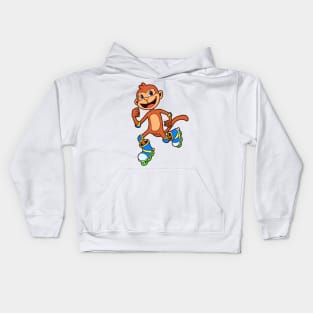 Cartoon monkey riding inline skates Kids Hoodie